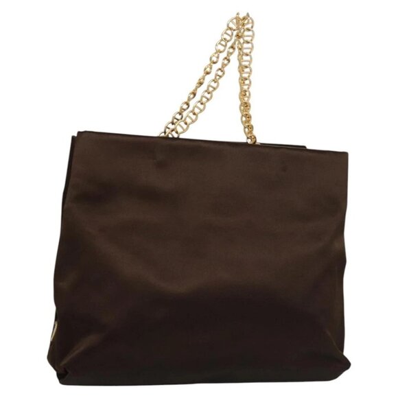 PRADA Chain Tote Bag Satin Brown Gold Auth 127862 - Picture 1 of 16